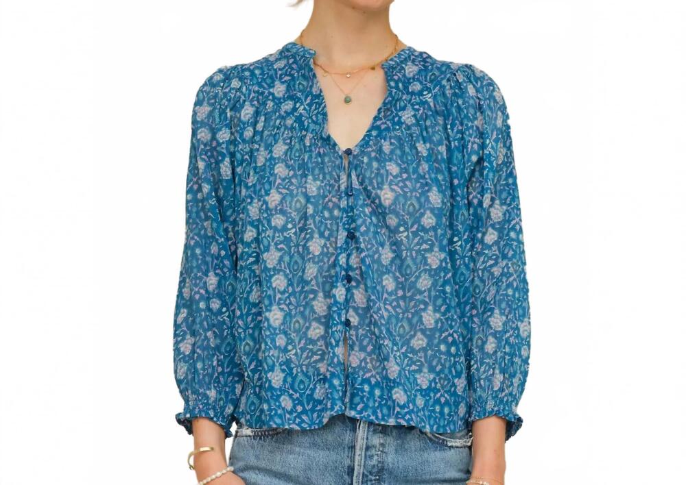 NEW M.A.B.E. myla floral printed long sleeve top in blue